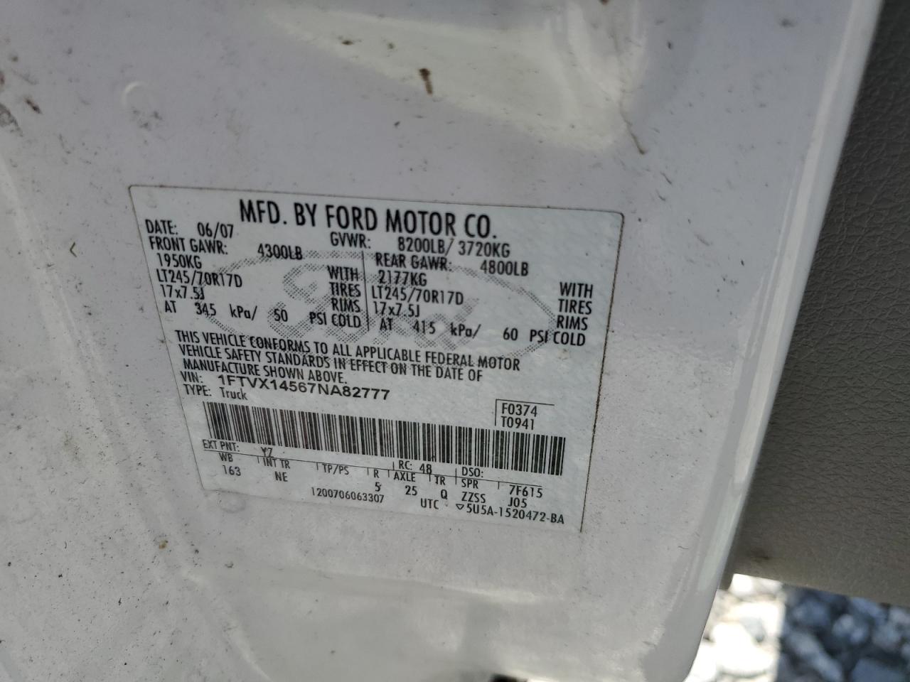 2007 Ford F150 VIN: 1FTVX14567NA82777 Lot: 65252475