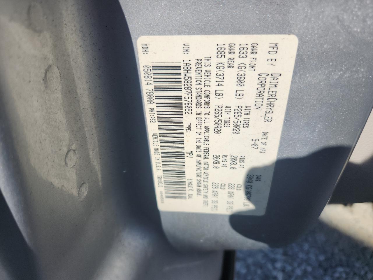 2007 Chrysler Aspen Limited VIN: 1A8HW58287F576052 Lot: 65541055