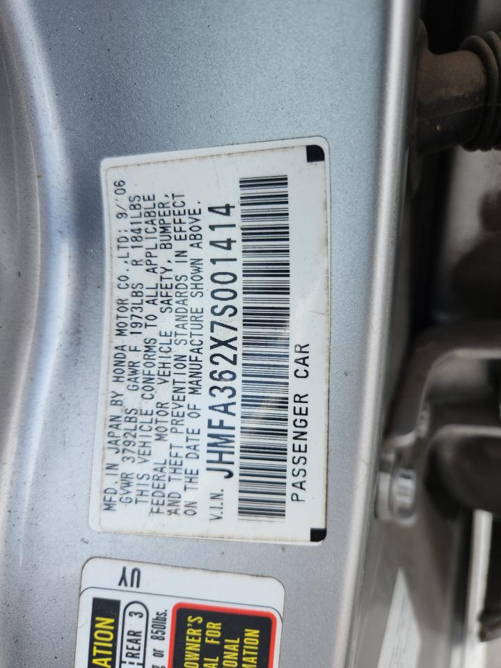 2007 Honda Civic Hybrid VIN: JHMFA362X7S001414 Lot: 63514615