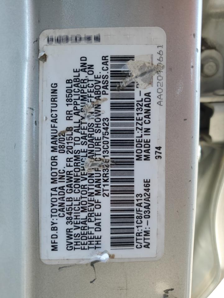 2003 Toyota Corolla Matrix Xr VIN: 2T1KR32E13C075423 Lot: 64874565