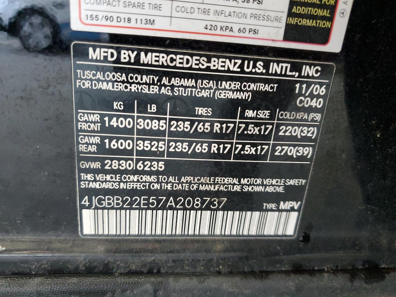 2007 Mercedes-Benz Ml 320 Cdi VIN: 4JGBB22E57A208737 Lot: 63585955