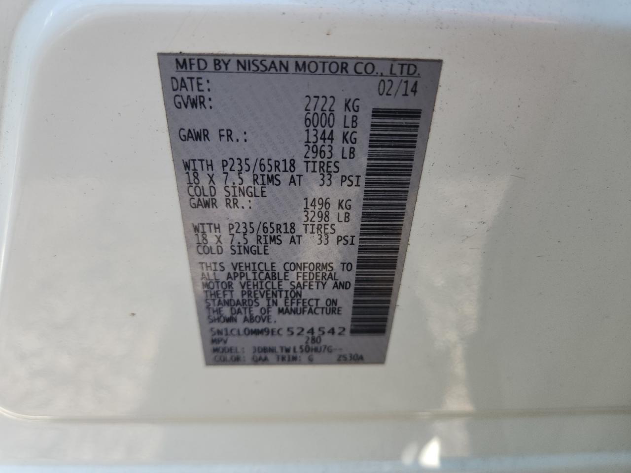 2014 Infiniti Qx60 Hybrid VIN: 5N1CL0MM9EC524542 Lot: 64993575