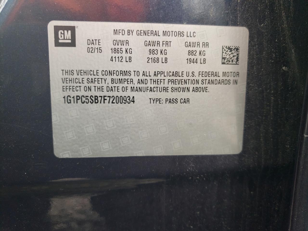 2015 Chevrolet Cruze Lt VIN: 1G1PC5SB7F7200934 Lot: 64323735