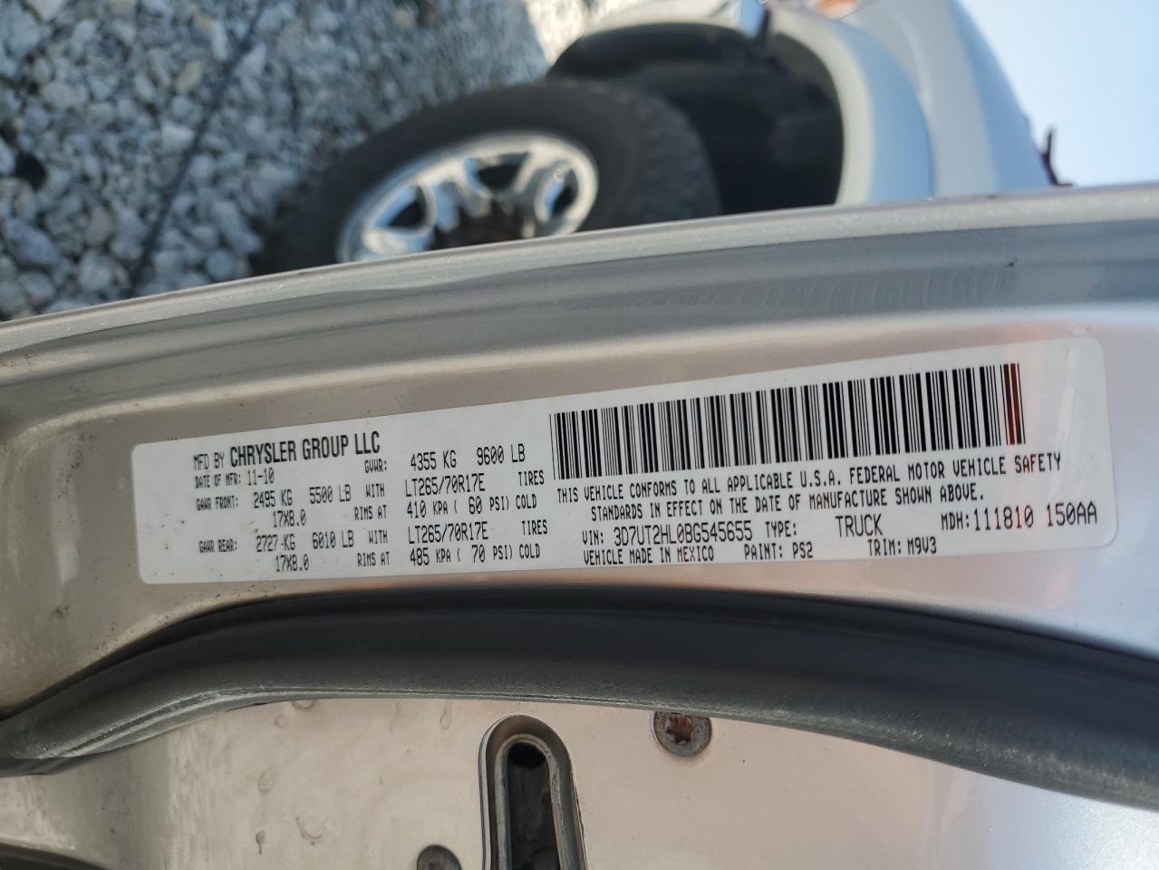 2011 Dodge Ram 2500 VIN: 3D7UT2HL0BG545655 Lot: 64111195