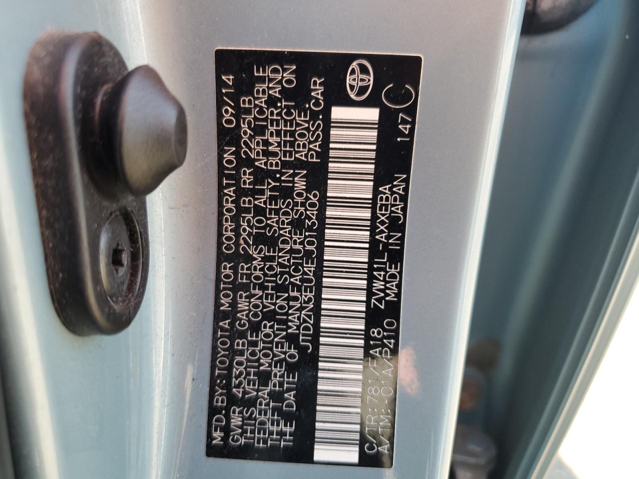 2014 Toyota Prius V VIN: JTDZN3EU4EJ013406 Lot: 64307845