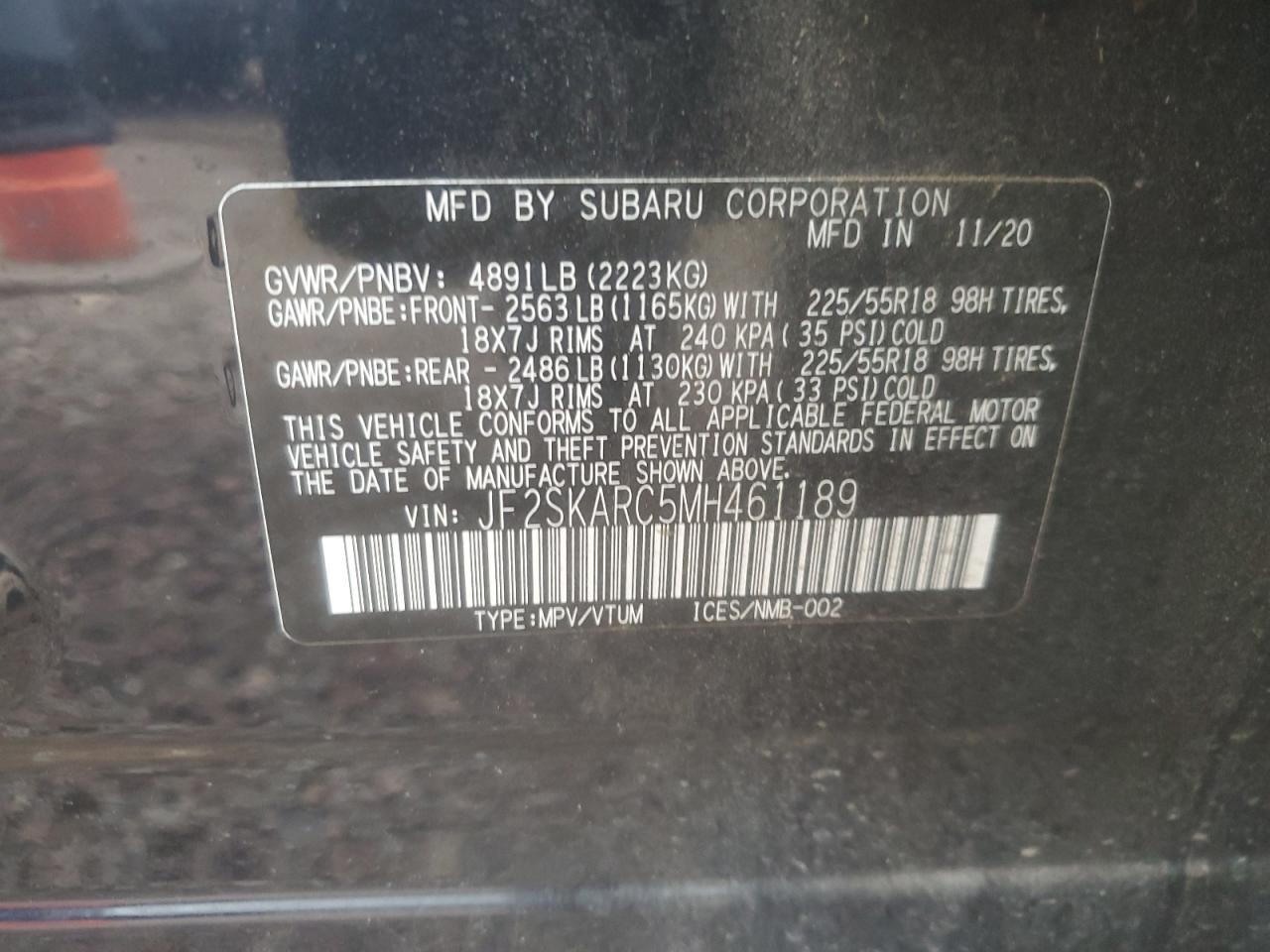 2021 Subaru Forester Sport VIN: JF2SKARC5MH461189 Lot: 65294415