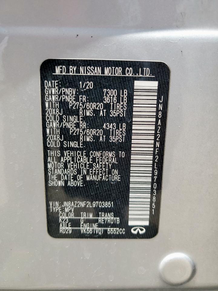 2020 Infiniti Qx80 Luxe VIN: JN8AZ2NF2L9703851 Lot: 64587405
