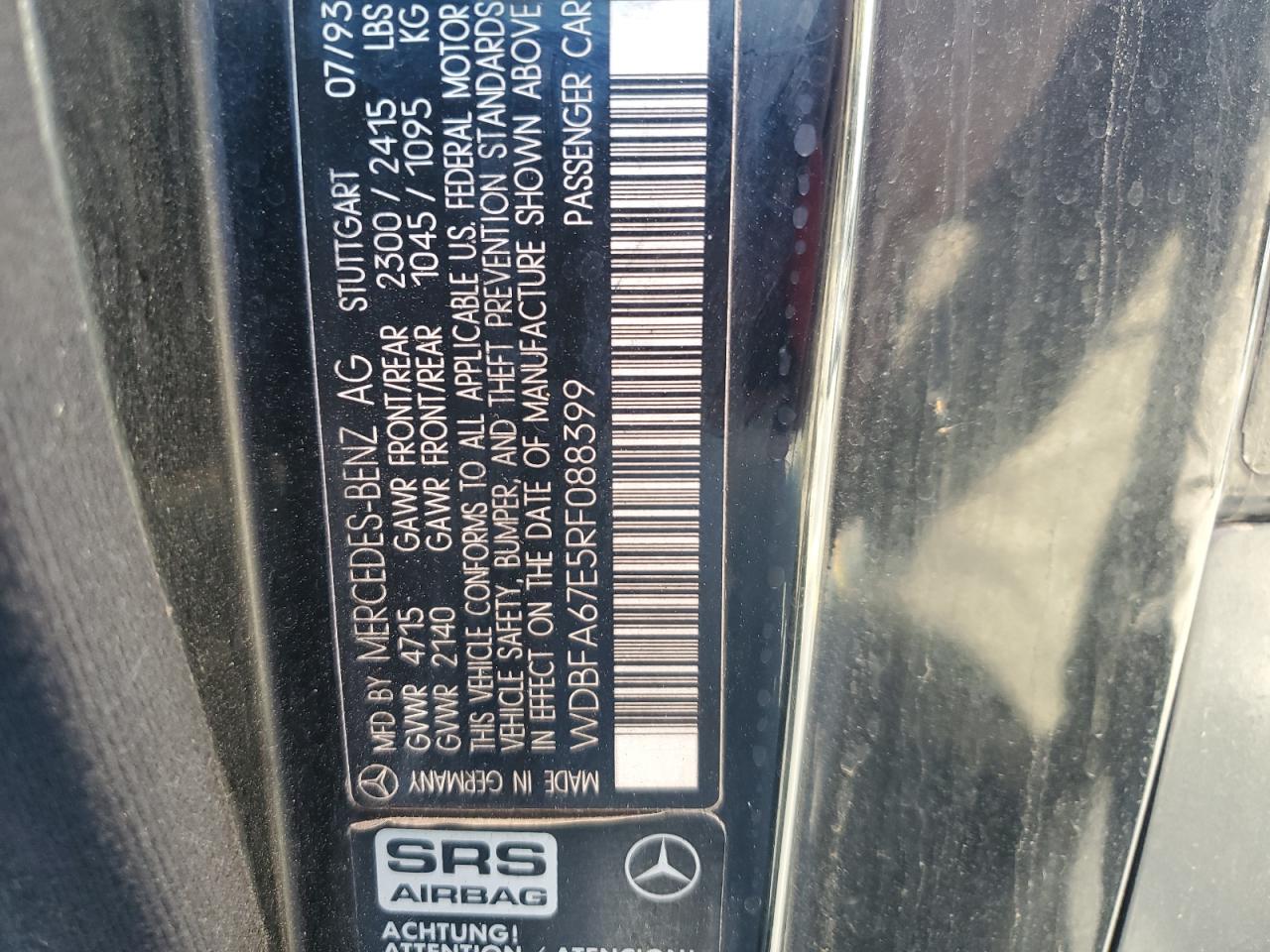 1994 Mercedes-Benz Sl 500 VIN: WDBFA67E5RF088399 Lot: 59379505