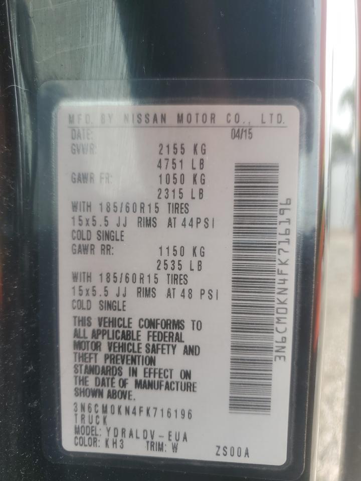 2015 Nissan Nv200 2.5S VIN: 3N6CM0KN4FK716196 Lot: 61802615