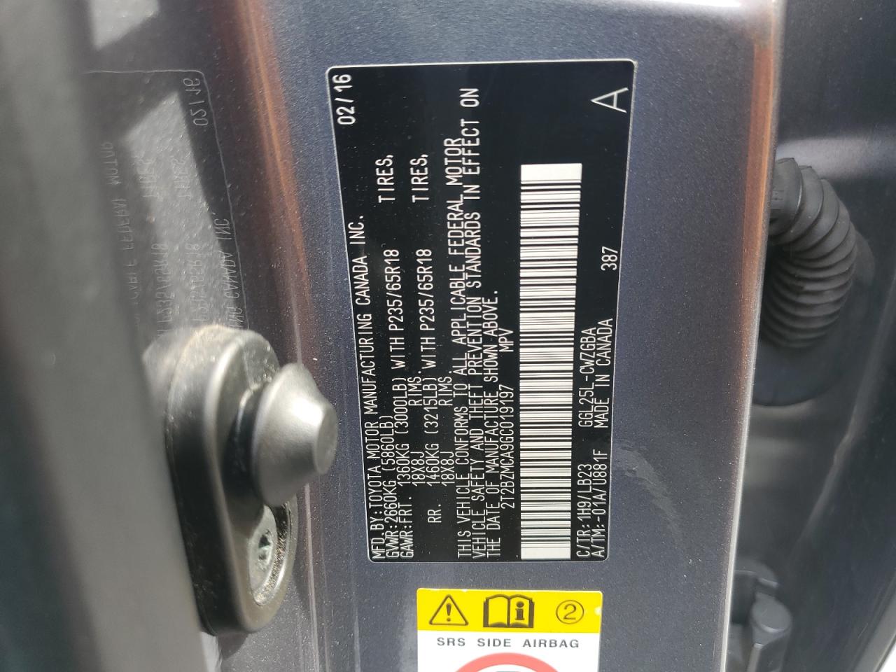 2016 Lexus Rx 350 Base VIN: 2T2BZMCA9GC019197 Lot: 66307015