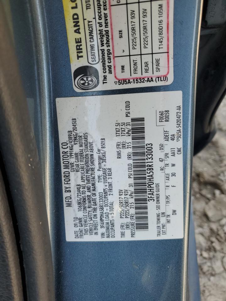 2011 Ford Fusion Se VIN: 3FAHP0HA5BR133003 Lot: 65190485