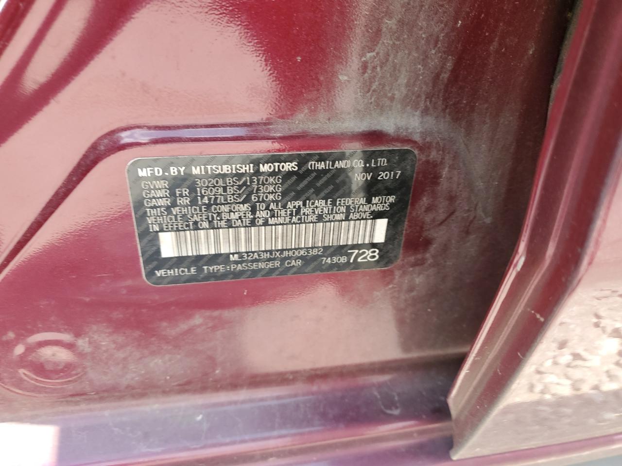 2018 Mitsubishi Mirage Es VIN: ML32A3HJXJH006382 Lot: 63633125