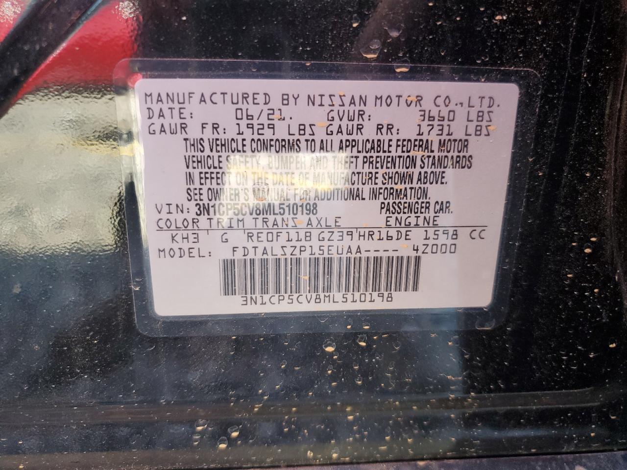 2021 Nissan Kicks Sv VIN: 3N1CP5CV8ML510198 Lot: 63491865