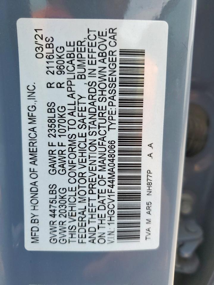 2021 Honda Accord Sport Se VIN: 1HGCV1F44MA048066 Lot: 64582885
