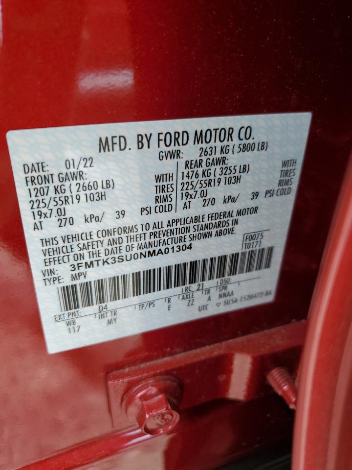 2022 Ford Mustang Mach-E Premium VIN: 3FMTK3SU0NMA01304 Lot: 63823505