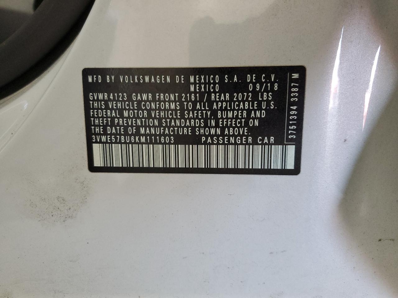 2019 Volkswagen Jetta Sel VIN: 3VWE57BU6KM111603 Lot: 64860345