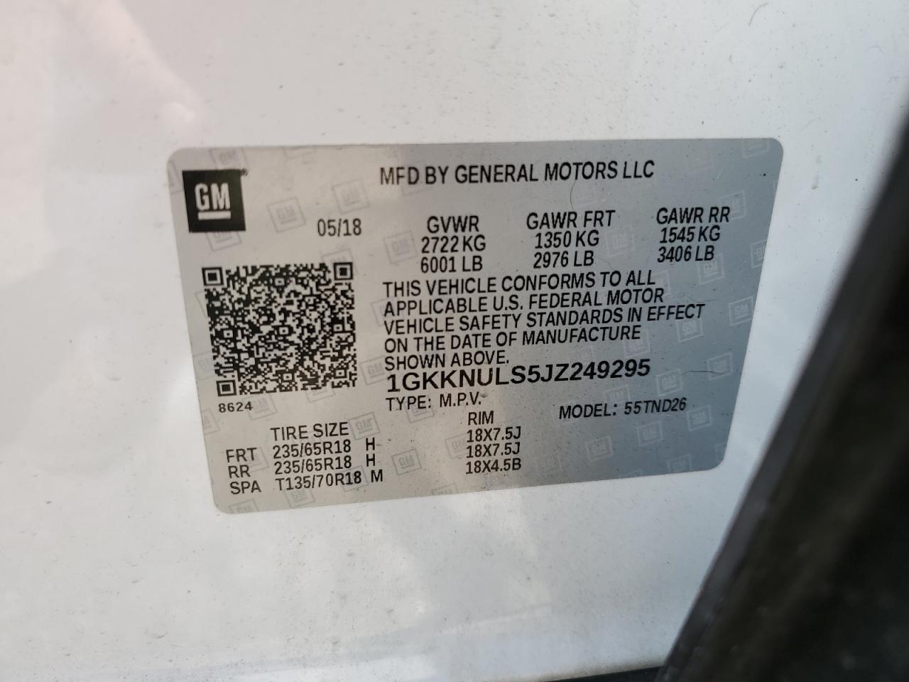 2018 GMC Acadia Slt-1 VIN: 1GKKNULS5JZ249295 Lot: 63525035