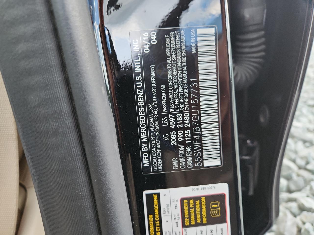 2016 Mercedes-Benz C 300 VIN: 55SWF4JB7GU157731 Lot: 64551995
