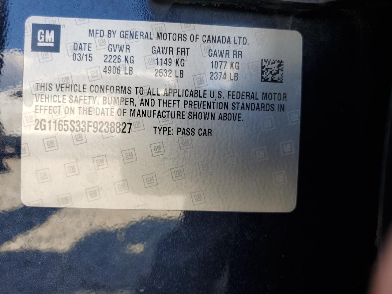 2015 Chevrolet Impala Ltz VIN: 2G1165S33F9238827 Lot: 65134465