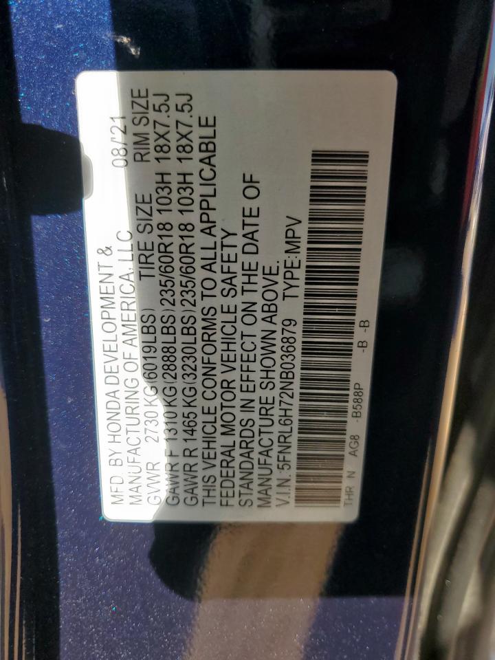 2022 Honda Odyssey Exl VIN: 5FNRL6H72NB036879 Lot: 64967435