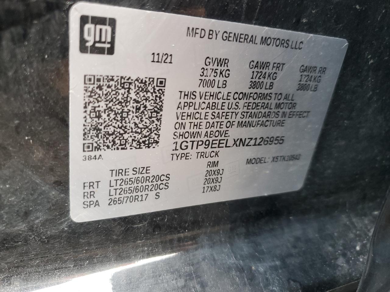 2022 GMC Sierra Limited K1500 At4 VIN: 1GTP9EELXNZ126955 Lot: 63656505