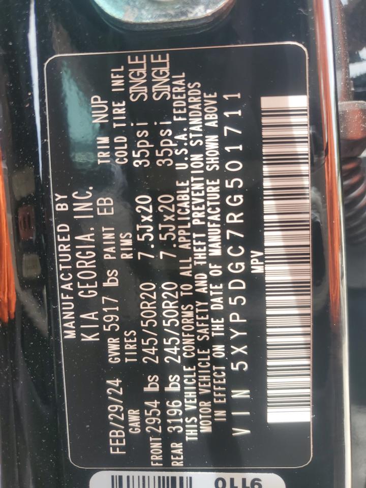 2024 Kia Telluride Sx VIN: 5XYP5DGC7RG501711 Lot: 63407215