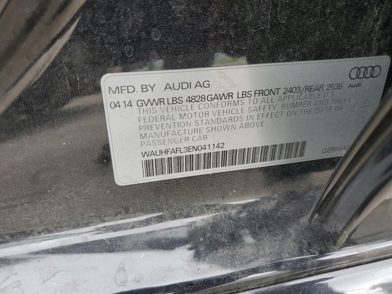 wauhfafl3en041142 WAUHFAFL3EN041142 2014 Audi A4 Premium Plus