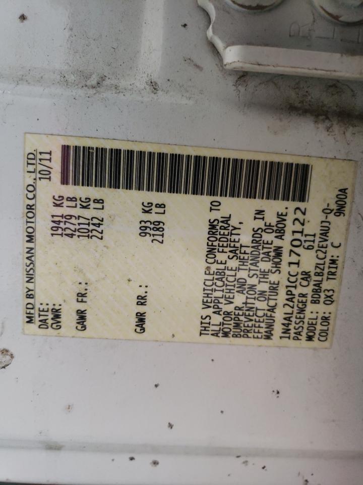 2012 Nissan Altima Base VIN: 1N4AL2AP1CC170122 Lot: 65249655