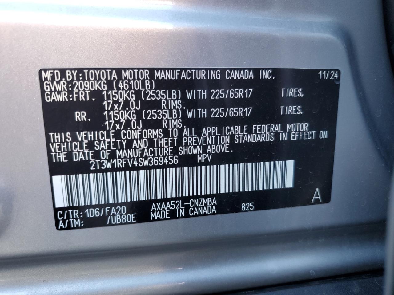 2025 Toyota Rav4 Xle VIN: 2T3W1RFV4SW369456 Lot: 64400125