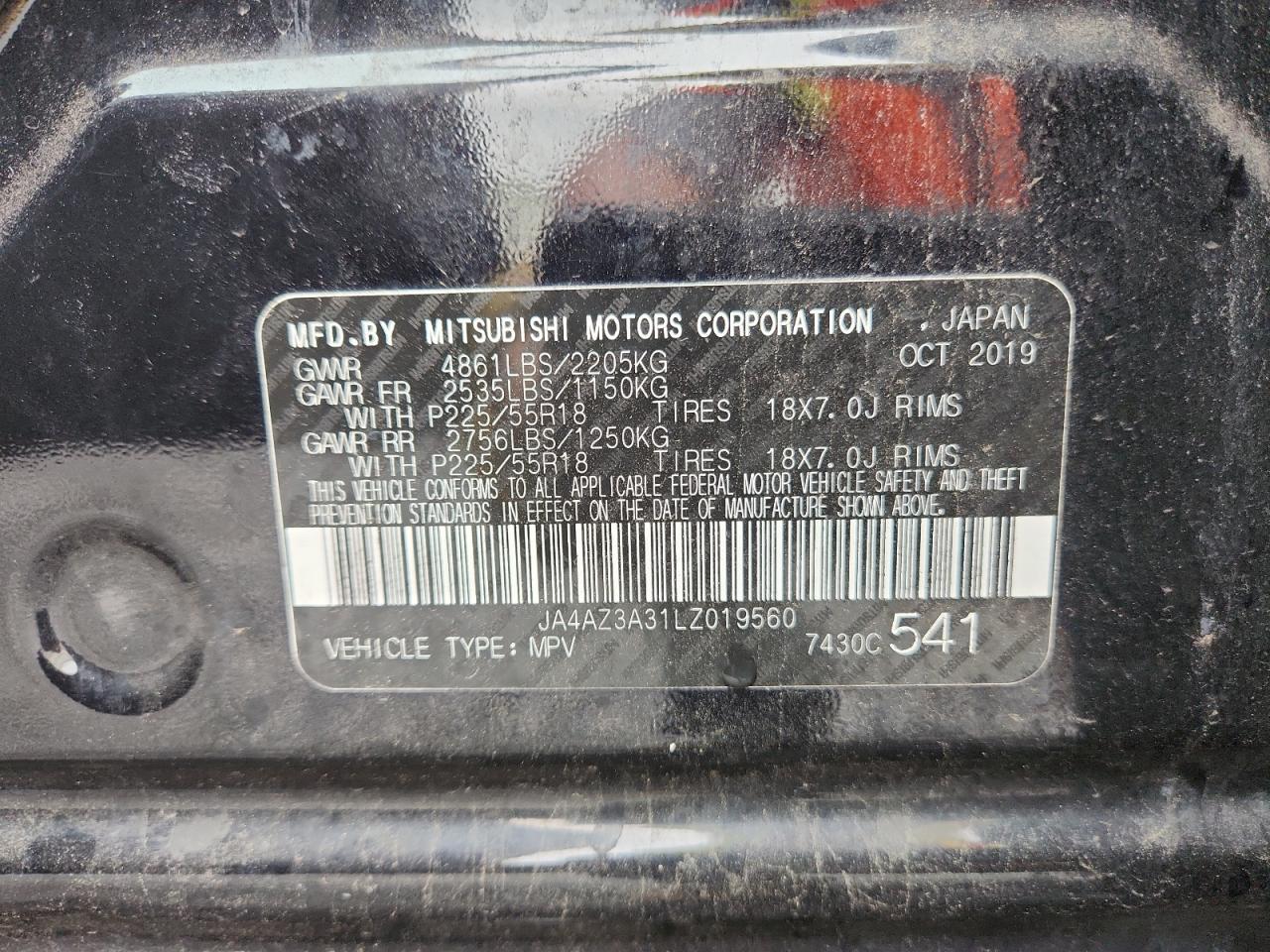 2020 Mitsubishi Outlander Se VIN: JA4AZ3A31LZ019560 Lot: 63980395