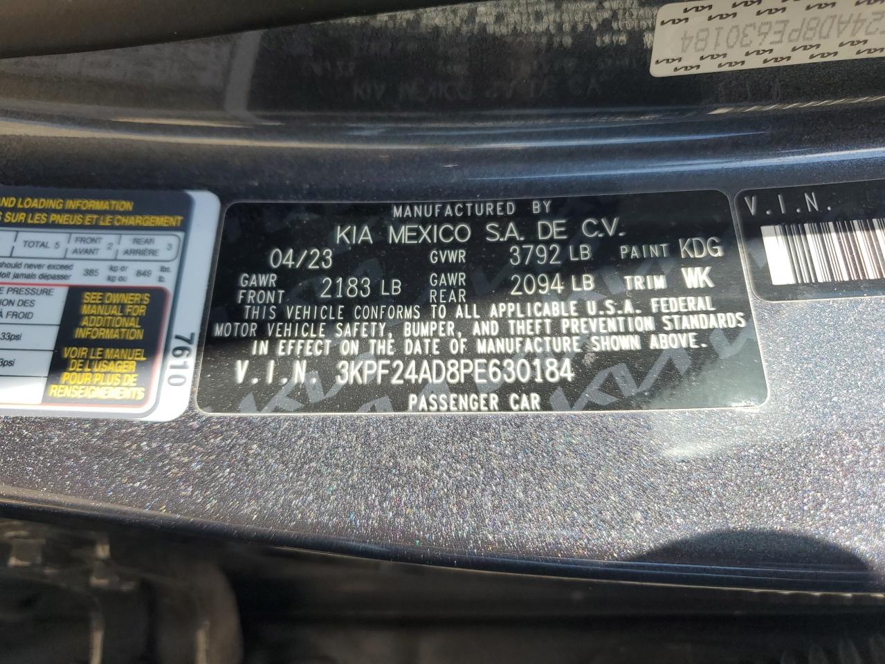 2023 Kia Forte Lx VIN: 3KPF24AD8PE630184 Lot: 65688045