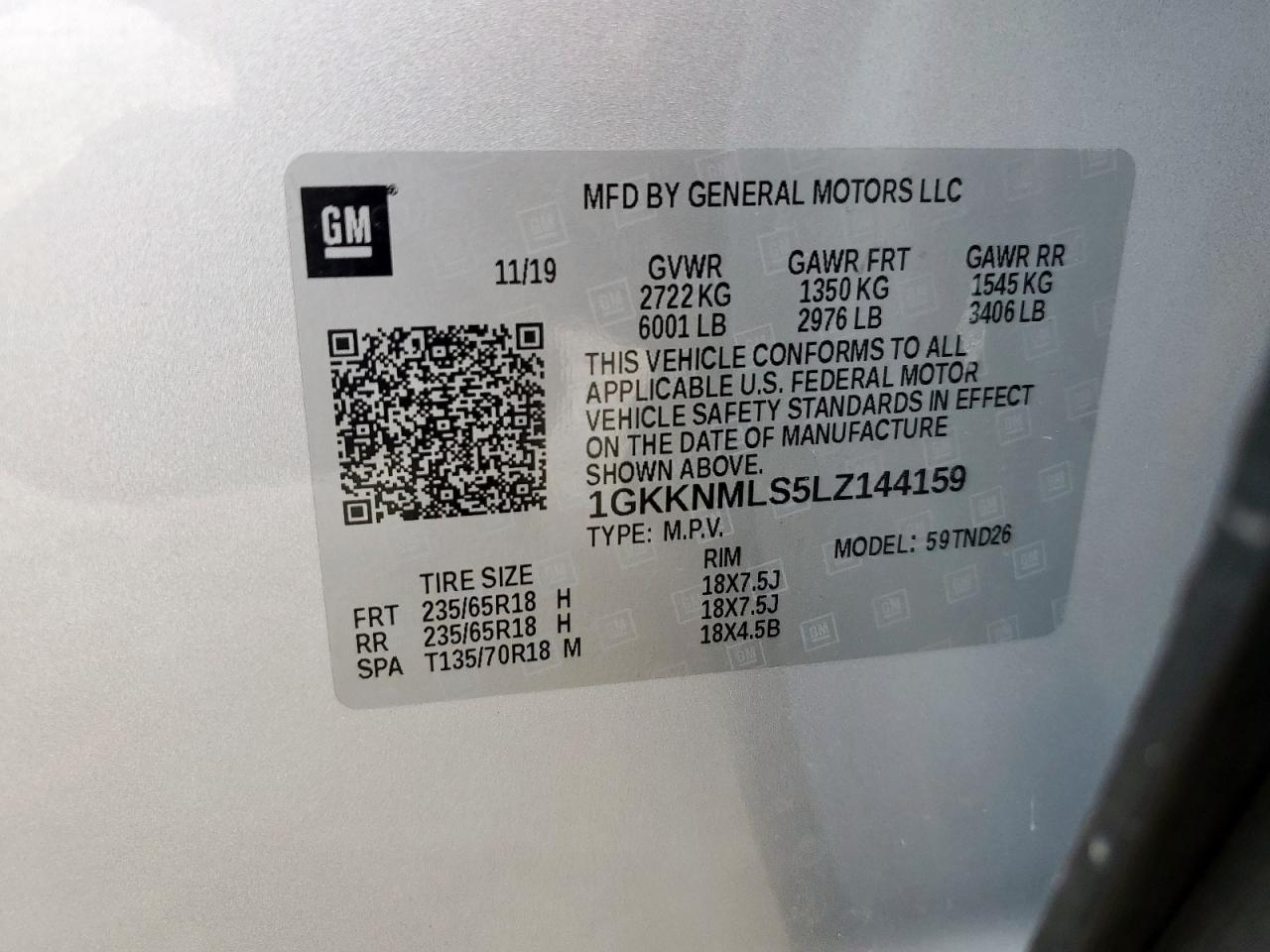 2020 GMC Acadia Slt VIN: 1GKKNMLS5LZ144159 Lot: 63625415