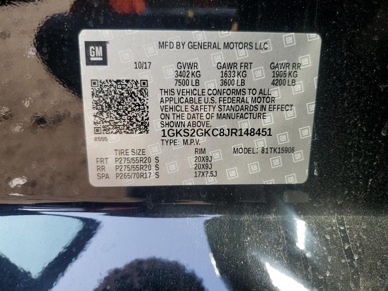 2018 GMC Yukon Xl K1500 Slt VIN: 1GKS2GKC8JR148451 Lot: 64543505