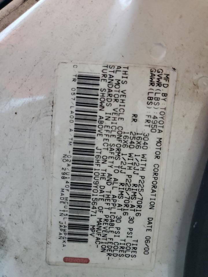 2000 Lexus Rx 300 VIN: JT6HF10U9Y0156471 Lot: 64781445