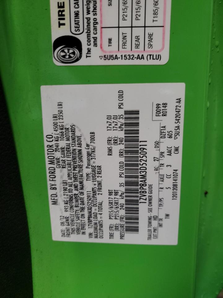 2013 Ford Mustang VIN: 1ZVBP8AM3D5250911 Lot: 63867655