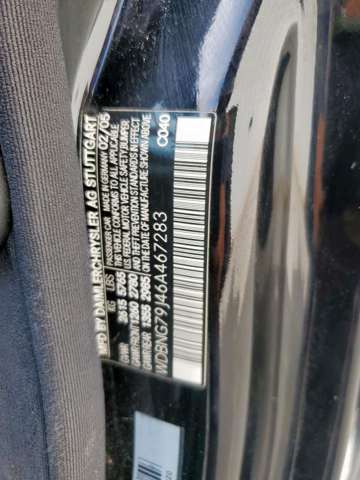 2006 Mercedes-Benz S 65 Amg VIN: WDBNG79J46A467283 Lot: 64201885