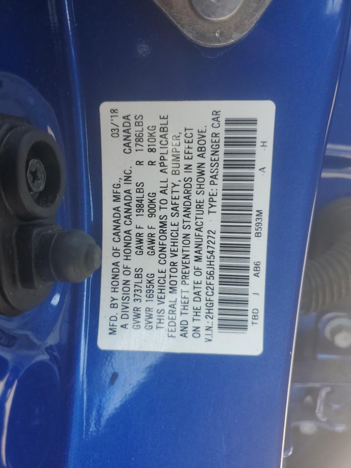 2018 Honda Civic Lx VIN: 2HGFC2F56JH547272 Lot: 65752315