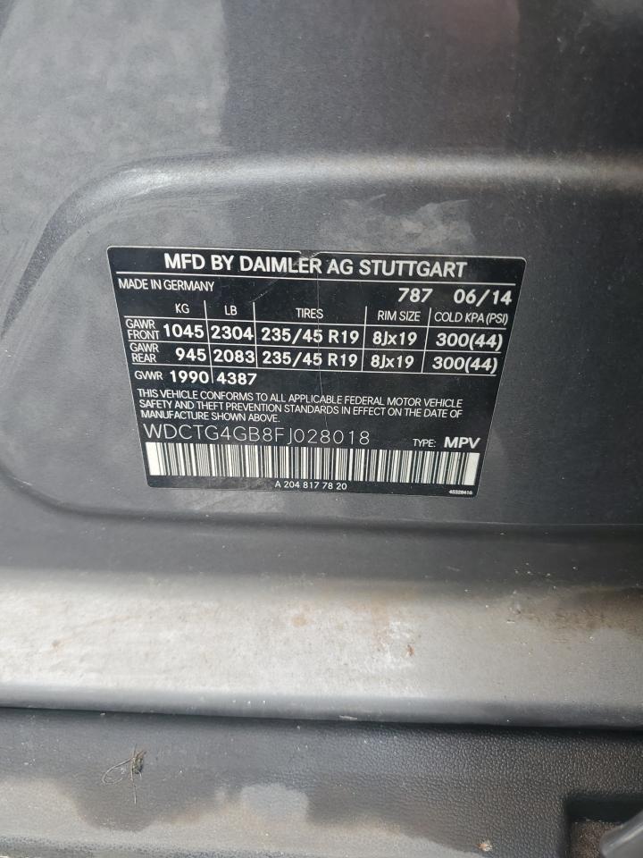 2015 Mercedes-Benz Gla 250 4Matic VIN: WDCTG4GB8FJ028018 Lot: 64784685