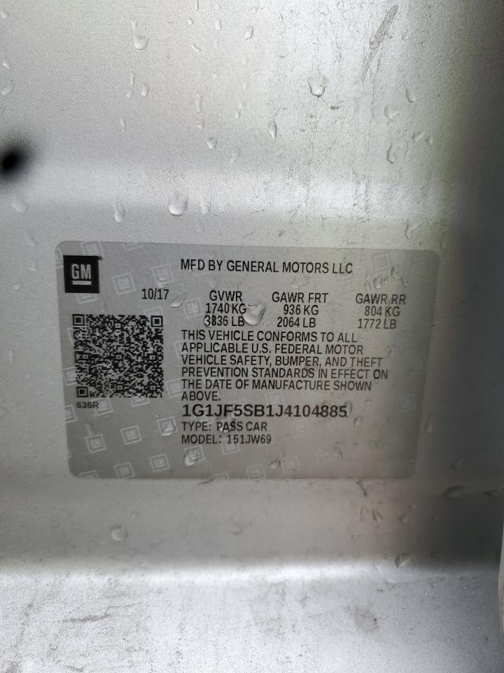 2018 Chevrolet Sonic Premier VIN: 1G1JF5SB1J4104885 Lot: 66148005