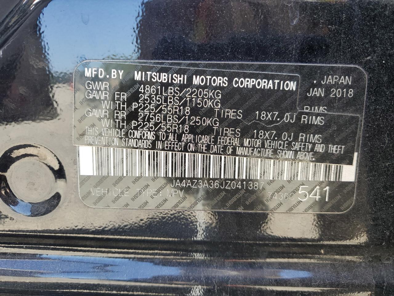 2018 Mitsubishi Outlander Se VIN: JA4AZ3A36JZ041387 Lot: 65187715
