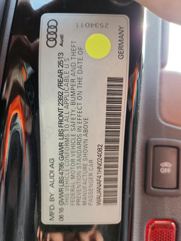 2017 Audi A4 Premium VIN: WAUANAF41HN024082 Lot: 65336755