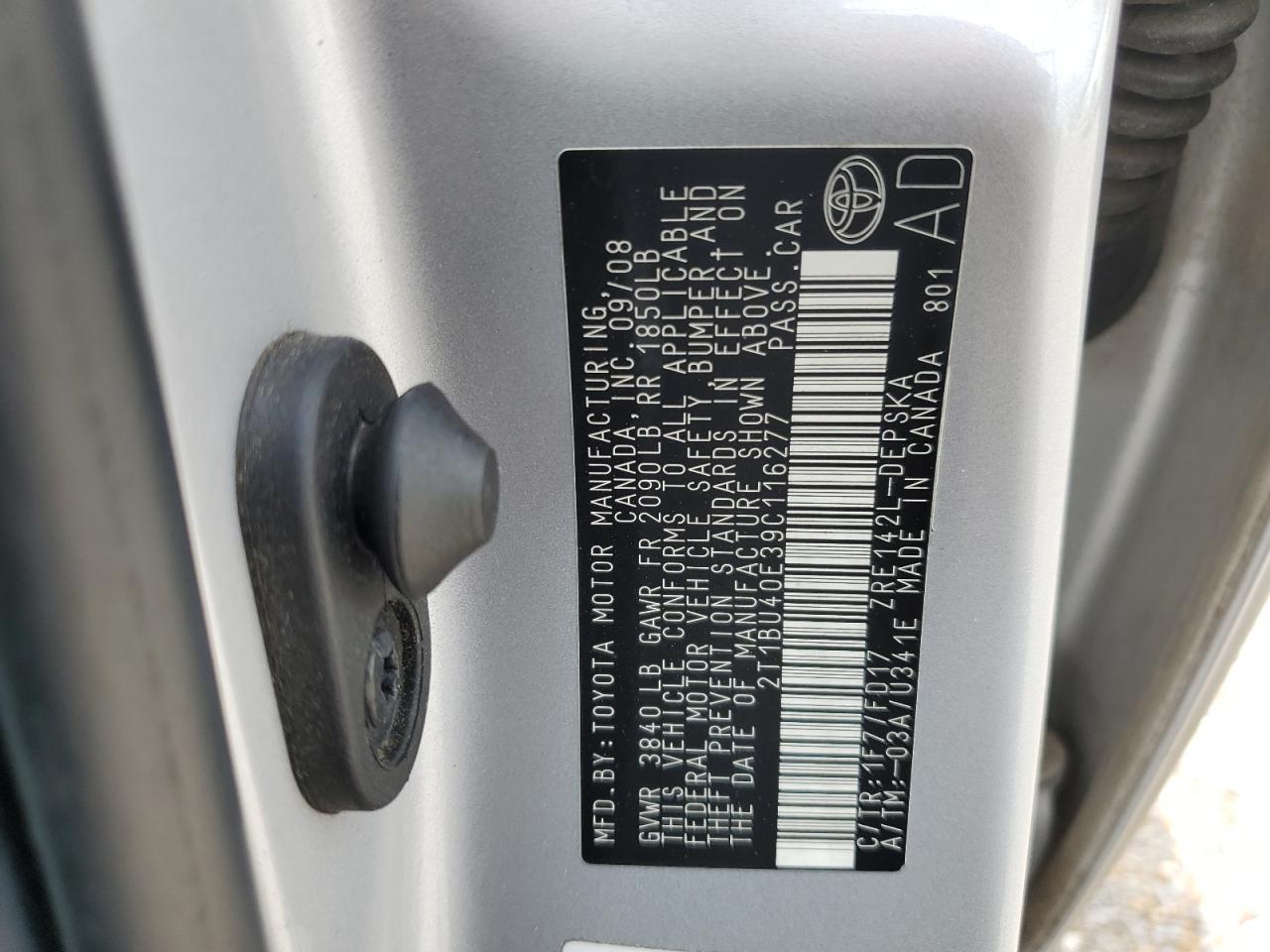 2009 Toyota Corolla Base VIN: 2T1BU40E39C116277 Lot: 62556835