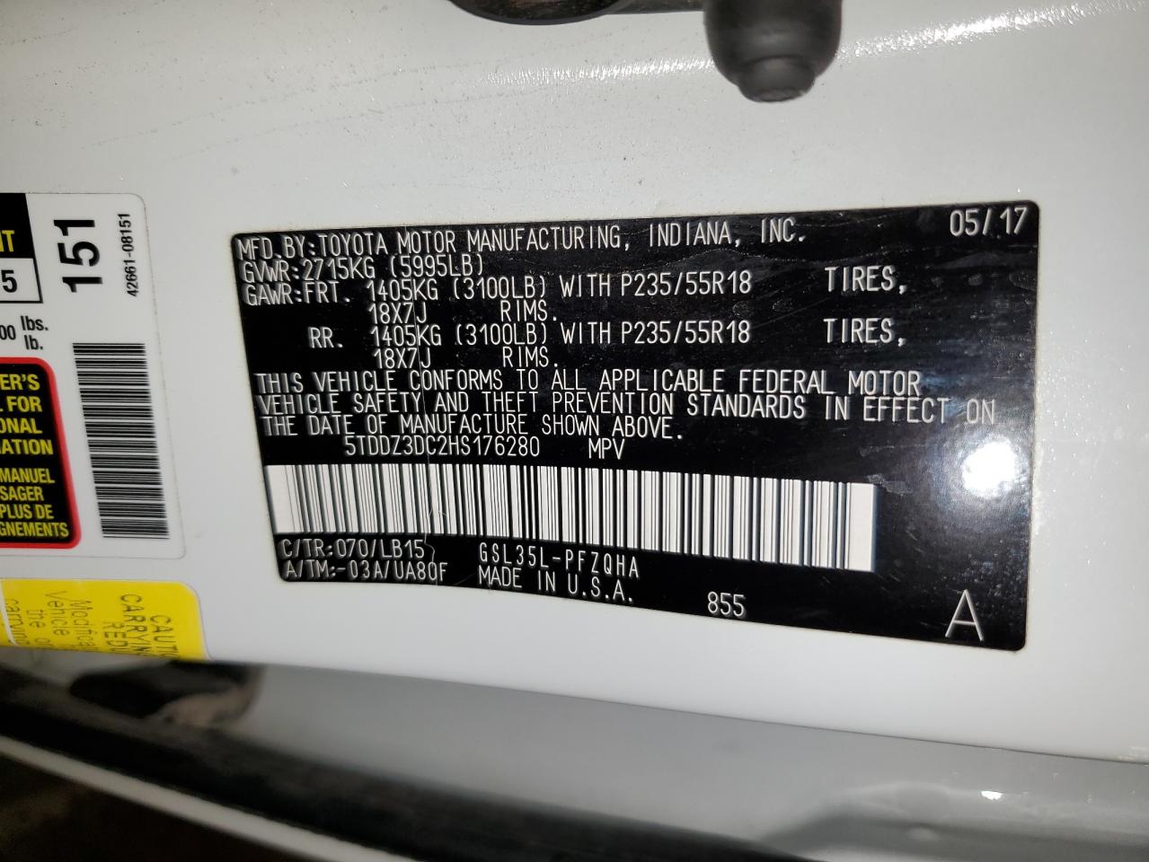 2017 Toyota Sienna Xle VIN: 5TDDZ3DC2HS176280 Lot: 63187195