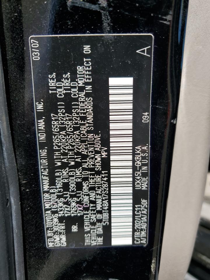 2007 Toyota Sequoia Limited VIN: 5TDBT48A17S287411 Lot: 64799055