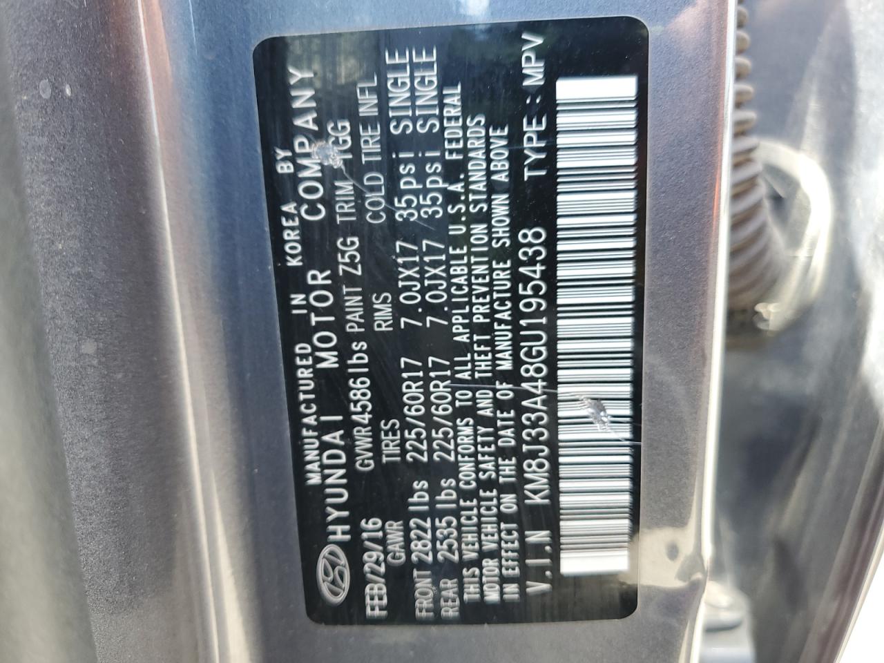 2016 Hyundai Tucson Limited VIN: KM8J33A48GU195438 Lot: 63873445