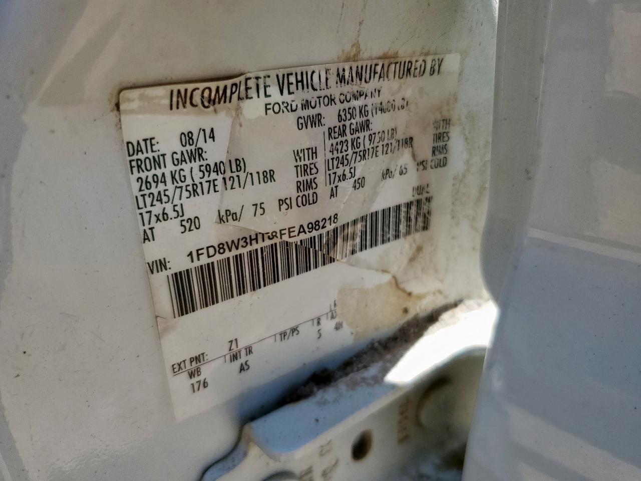 2015 Ford F350 Super Duty VIN: 1FD8W3HT8FEA98218 Lot: 62522665