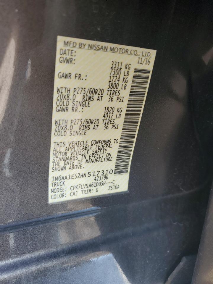 2017 Nissan Titan Sv VIN: 1N6AA1E52HN517310 Lot: 63191475