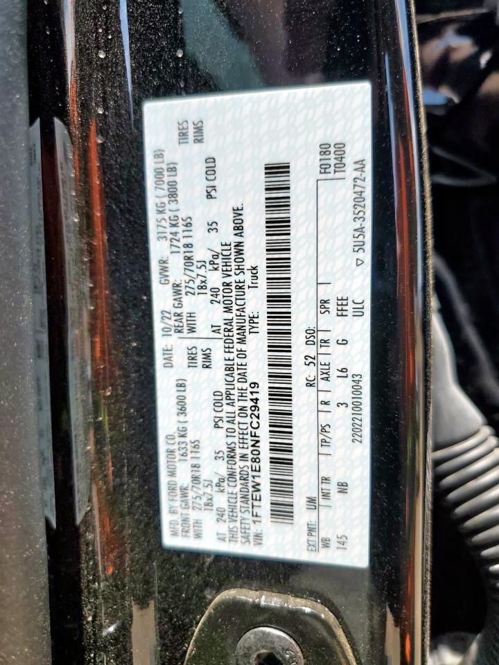 2022 Ford F150 Supercrew VIN: 1FTEW1E80NFC29419 Lot: 64378205