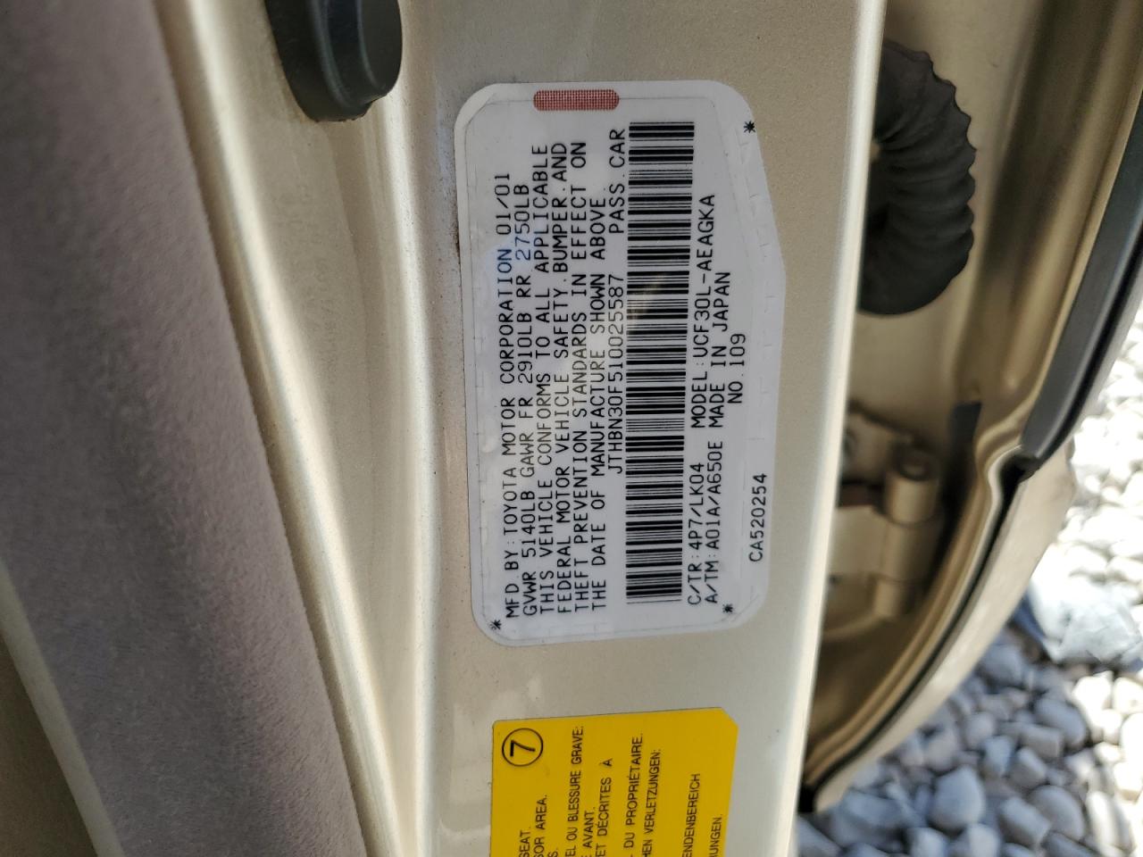 jthbn30f510025587 JTHBN30F510025587 2001 Lexus Ls 430
