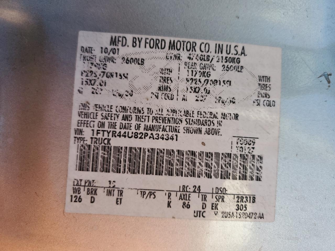 2002 Ford Ranger Super Cab VIN: 1FTYR44U82PA34341 Lot: 64138875